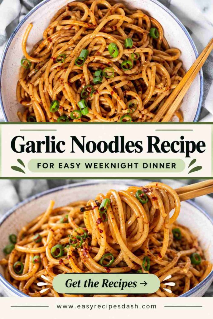 Vegan Garlic Noodles Recipe 2 Garlic noodles recipe featuring savory, glossy noodles tossed with garlic and seasonings, served as an easy Asian-inspired meal.
