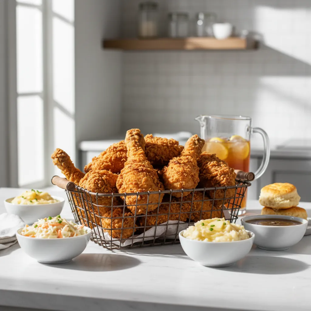 Southern Fried Chicken Meal. Crispy Chicken with Classic Comfort Sides