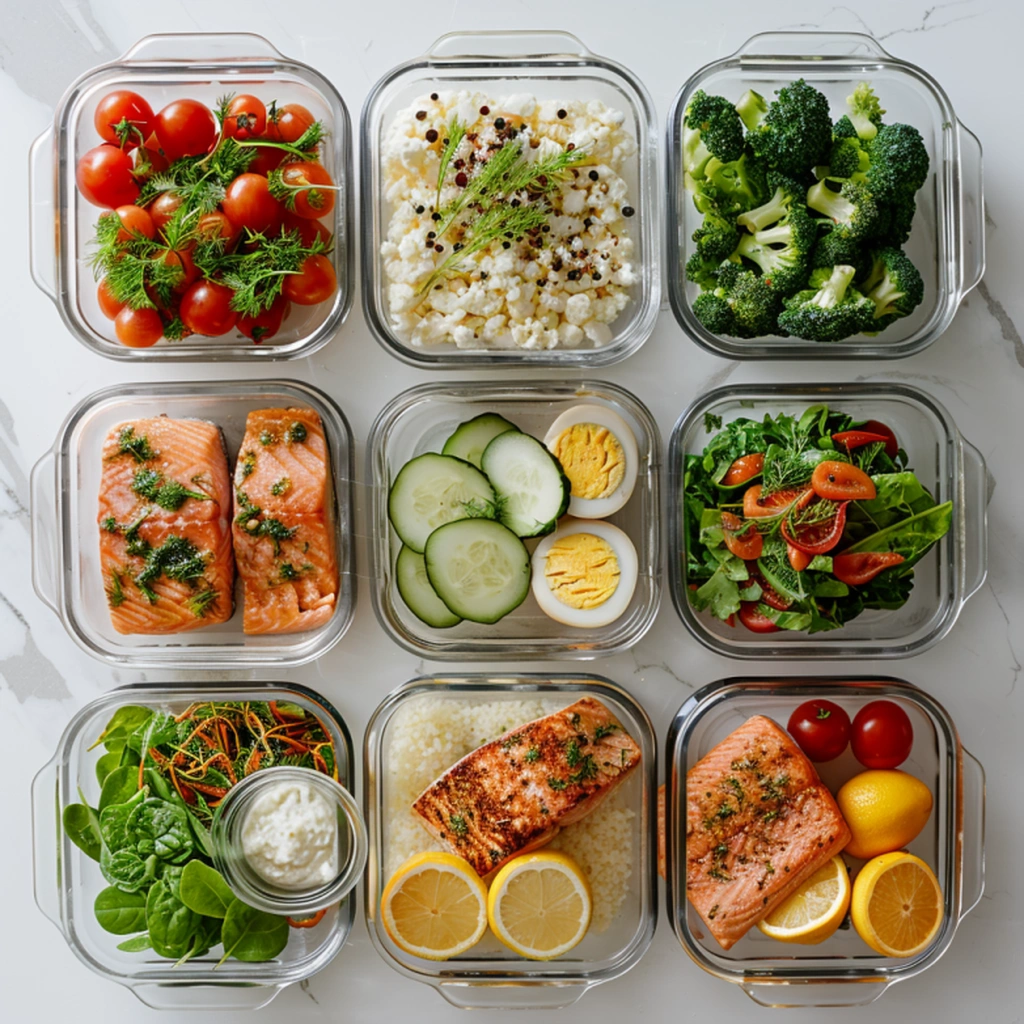 Keto Diet Plan, that meal prep containers organized for a 7-day low-carb weekly plan.