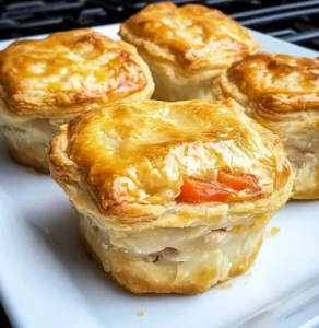 Mini chicken pot pies 1 Delicious mini chicken pot pies baked golden brown and served hot.