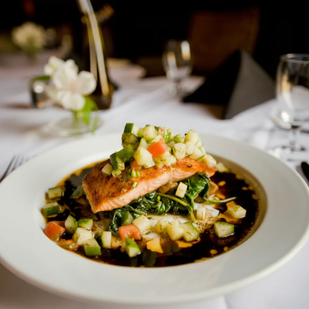 Keto Diet Foods: Meals, Snacks, Bread 4 Keto Diet Foods plate with roasted salmon and fresh vegetables served in a healthy low carb meal