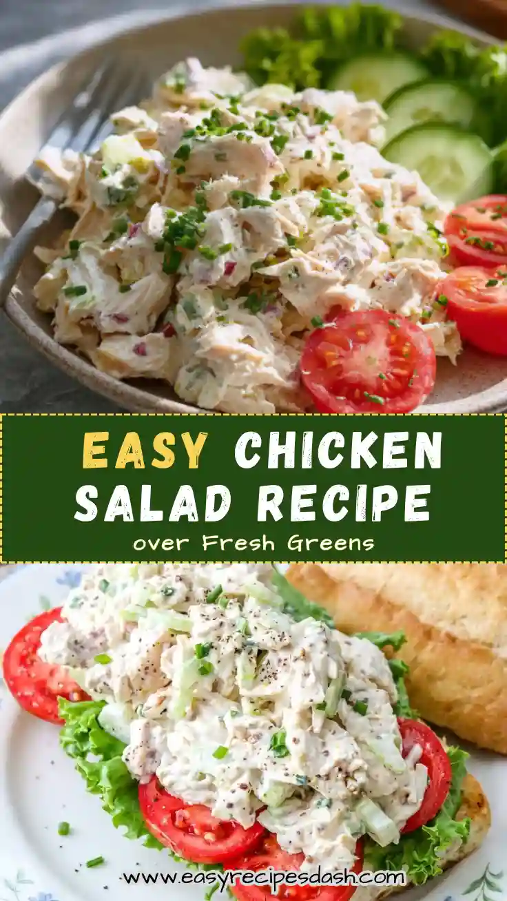 Healthy chicken salad recipe made with tender chicken, fresh vegetables, and herbs, served in a bowl for a quick lunch or light summer meal.