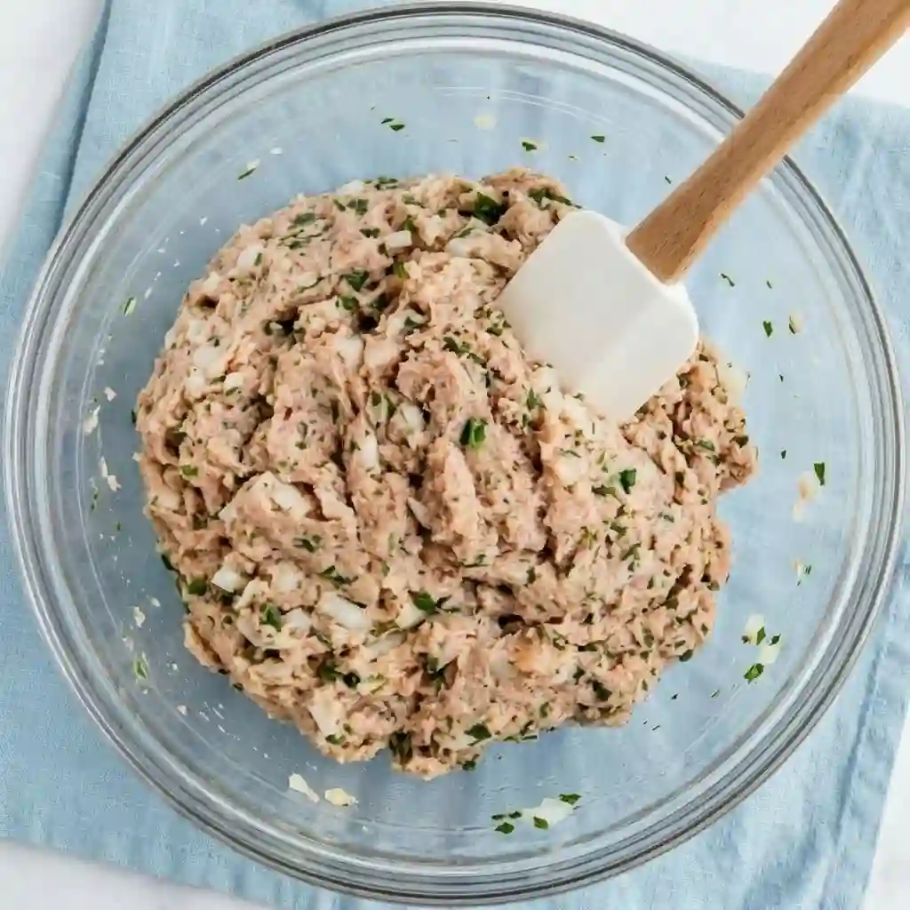 mixed turkey meatball mixture with herbs onion and breadcrumbs in glass bowl