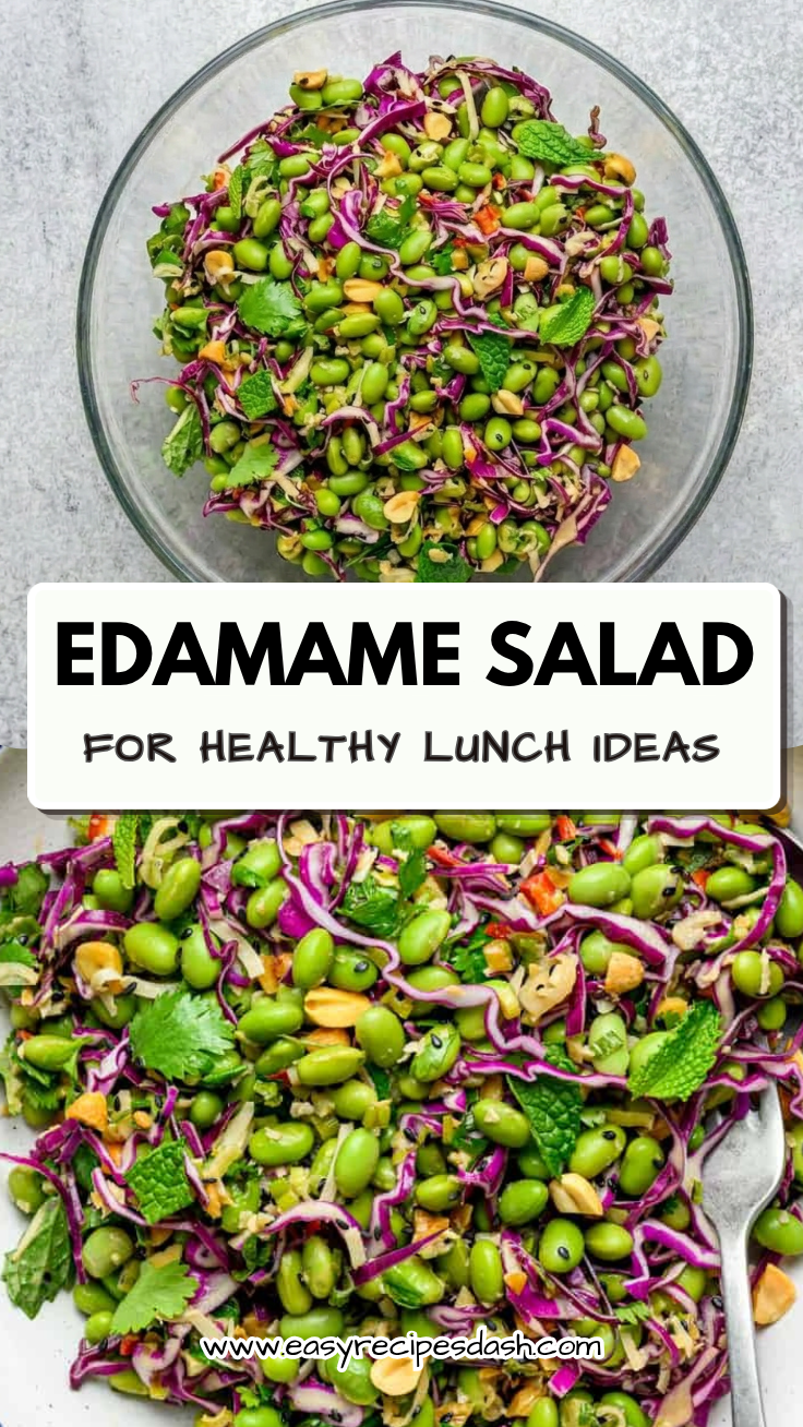 Colorful edamame salad with cucumber, crunchy vegetables, and sesame dressing served in a bowl, perfect for healthy lunch ideas, vegan salad recipes, and quick plant based meals.