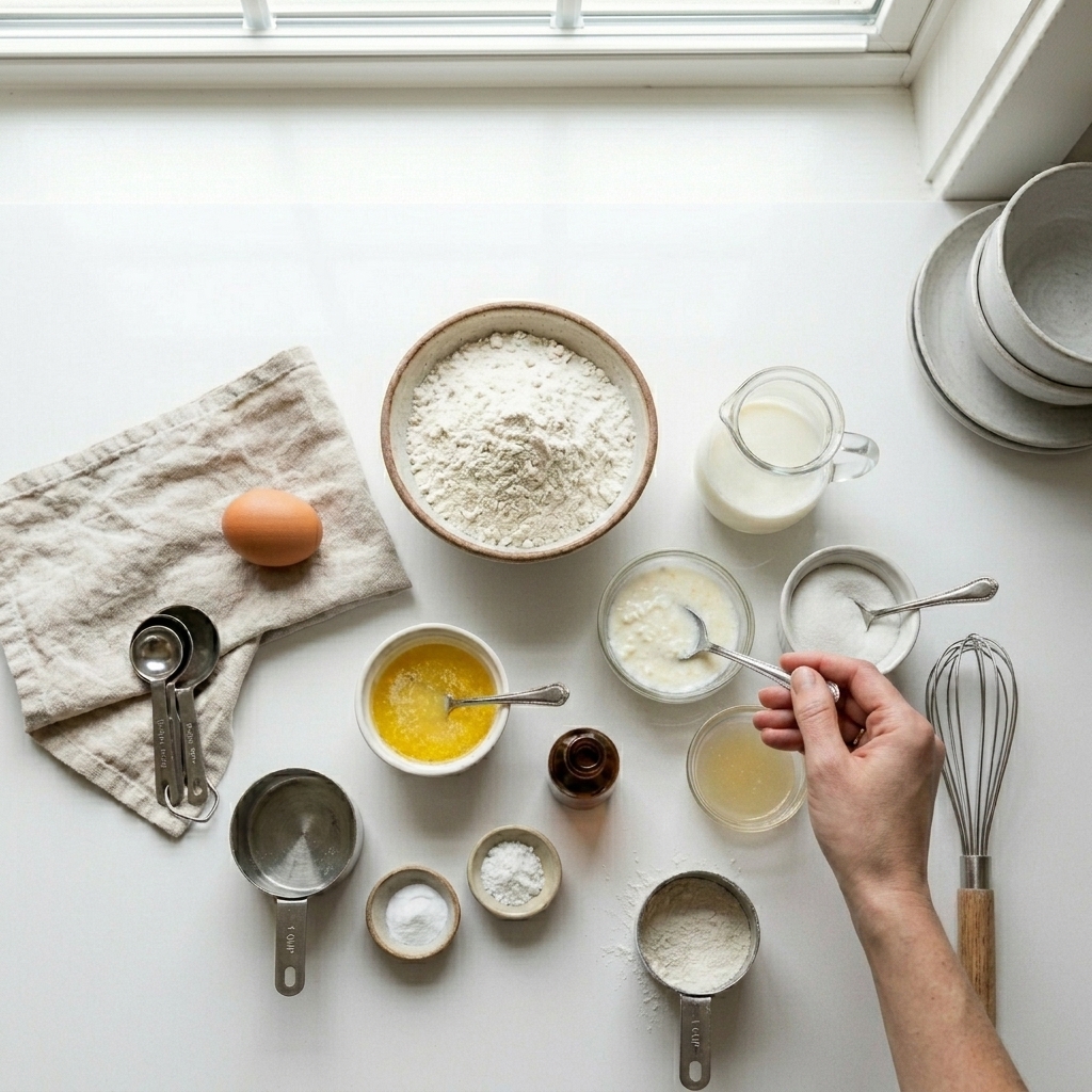The Secret to Fluffy Pancakes Without Buttermilk 6 Milk mixed with lemon juice in a bowl to make a buttermilk substitute for pancakes.