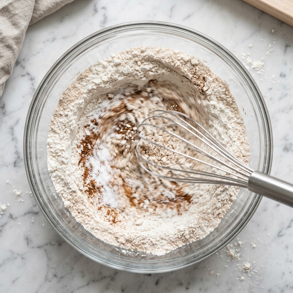 Dry ingredients being whisked together in a bowl for snickerdoodle dough.