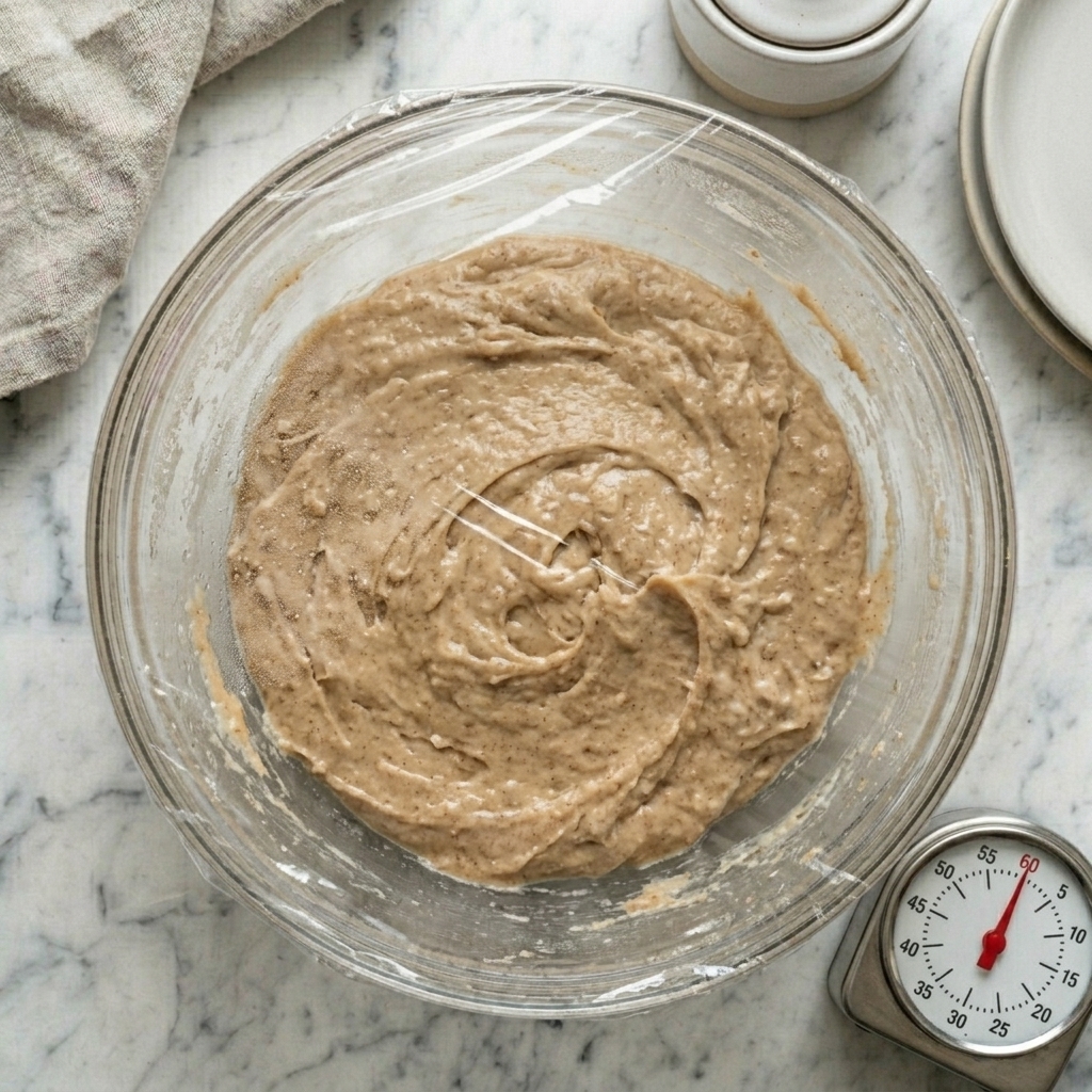 Snickerdoodle cookie dough chilling in a covered bowl.