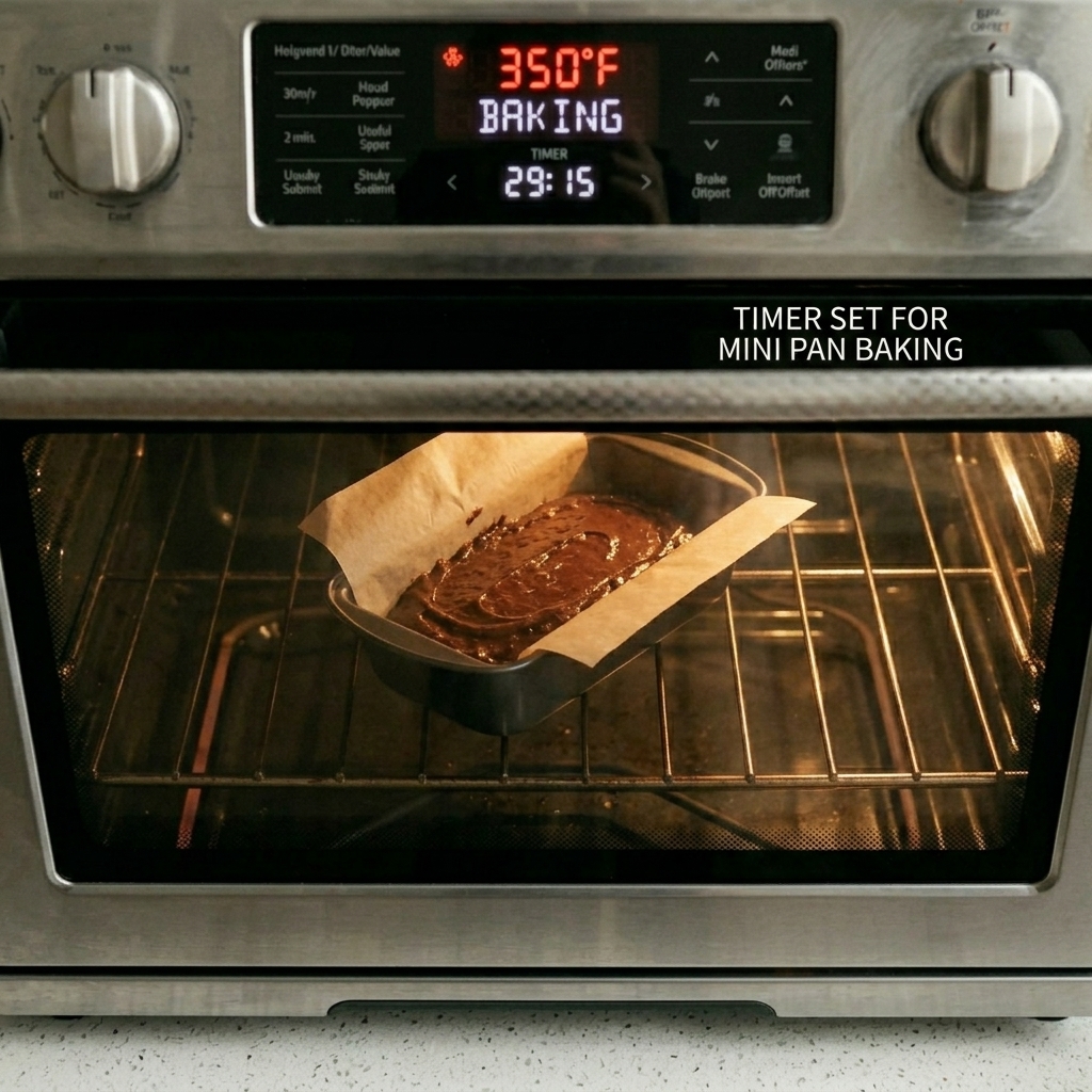 Brownie pan baking in the oven.