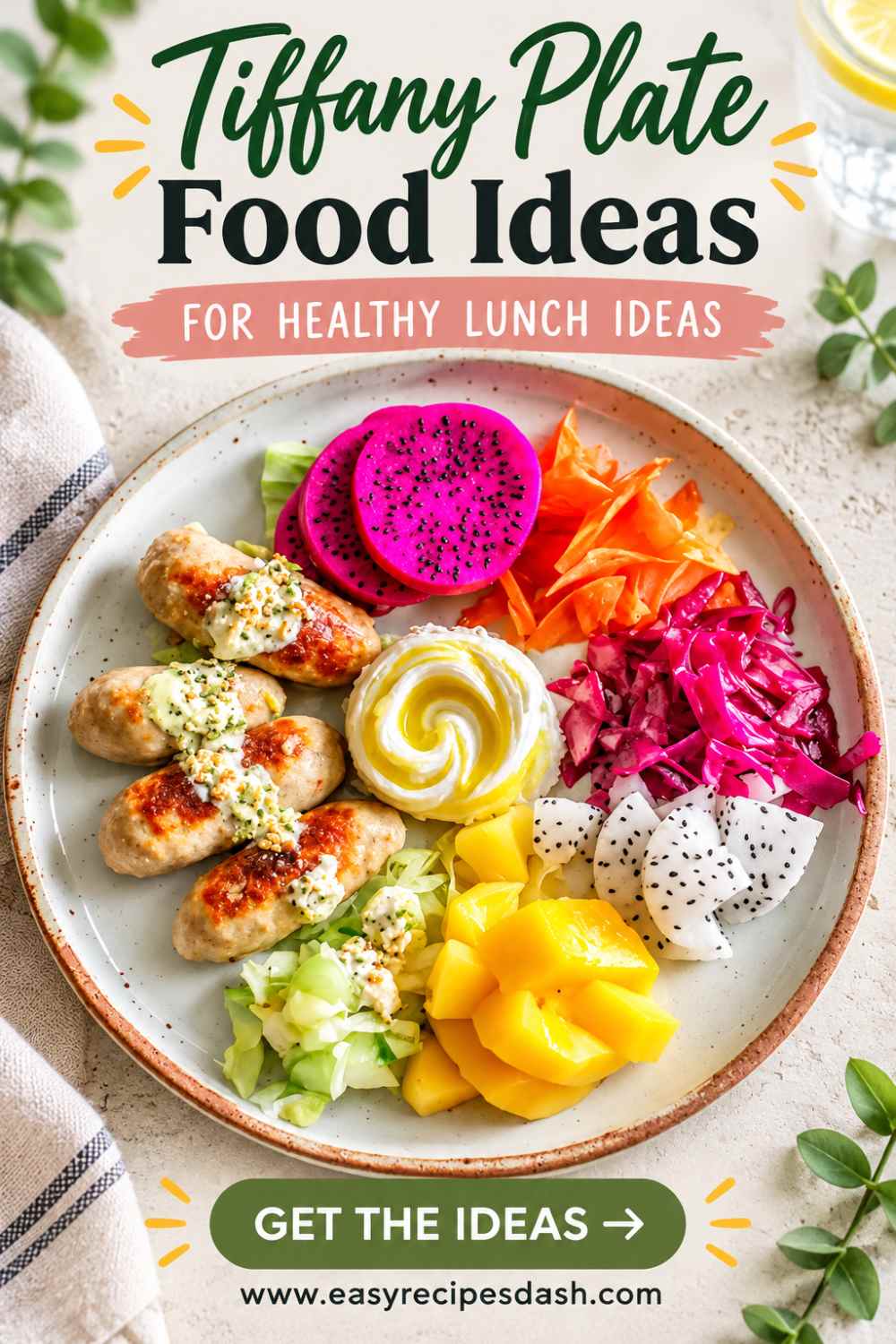 Tiffany Plate Food Ideas featuring a colorful healthy food plate with fresh ingredients arranged as a balanced, wholesome meal in a Tiffany-inspired color aesthetic.
