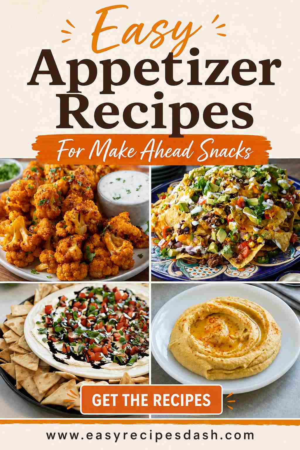 A colorful platter of easy appetizer recipes featuring healthy finger foods, fresh vegetables, dips, and bite-sized snacks arranged on a serving board for potlucks, parties, or weeknight entertaining.