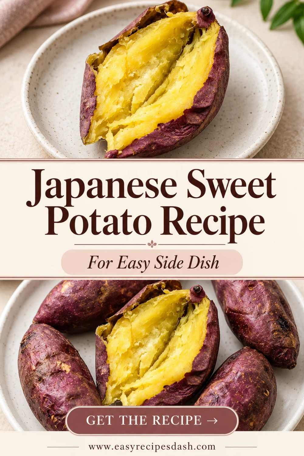 Japanese sweet potato side dish featuring cooked Japanese sweet potatoes with a golden interior, served as an easy, flavorful accompaniment to dinner.